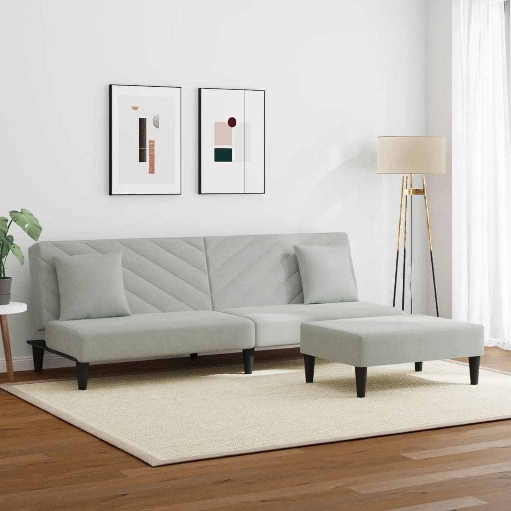 2-delige Loungeset met kussens fluweel lichtgrijs Banken | Creëer jouw Trendy Thuis | Gratis bezorgd & Retour | Trendy.nl