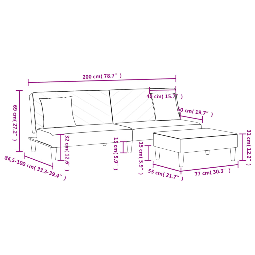 2-delige Loungeset met kussens fluweel lichtgrijs Banken | Creëer jouw Trendy Thuis | Gratis bezorgd & Retour | Trendy.nl