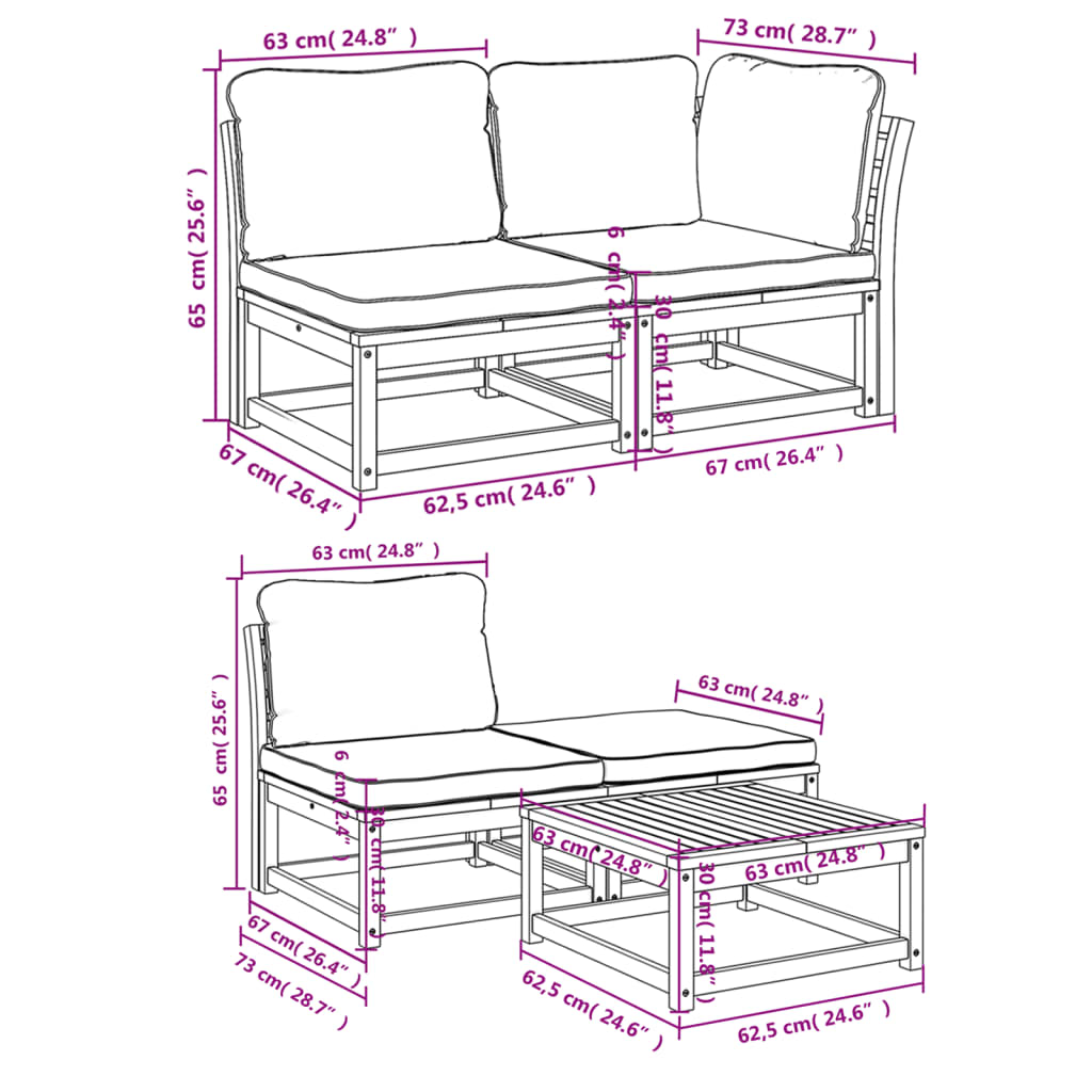 5-delige Loungeset met kussens massief acaciahout Modulaire tuinbanken | Creëer jouw Trendy Thuis | Gratis bezorgd & Retour | Trendy.nl