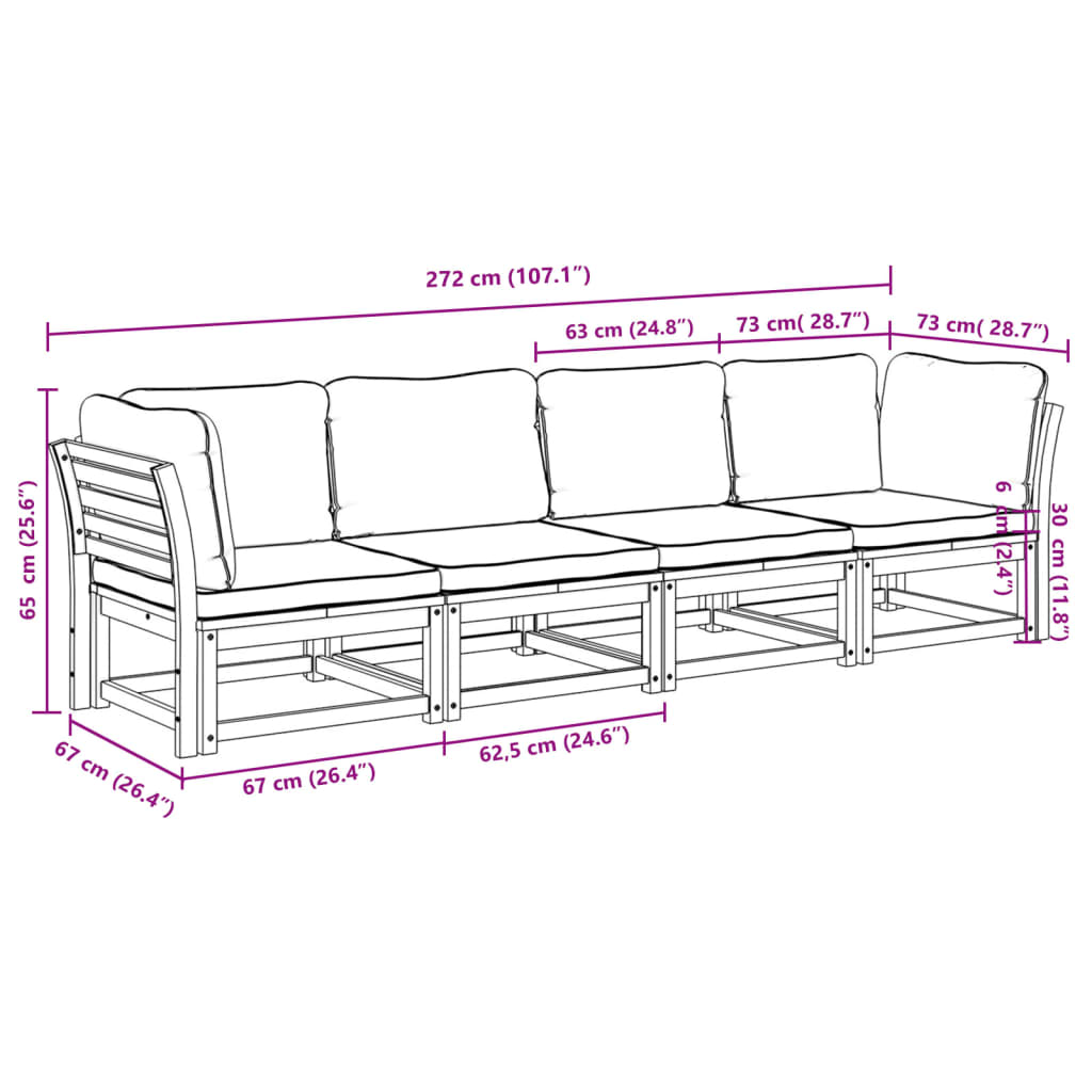 4-delige Loungeset met kussens massief acaciahout Modulaire tuinbanken | Creëer jouw Trendy Thuis | Gratis bezorgd & Retour | Trendy.nl