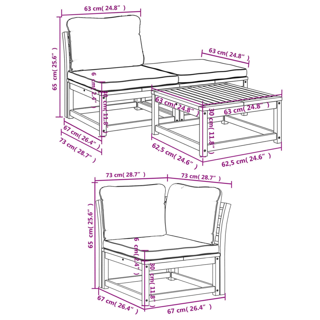 4-delige Loungeset met kussens massief acaciahout Modulaire tuinbanken | Creëer jouw Trendy Thuis | Gratis bezorgd & Retour | Trendy.nl