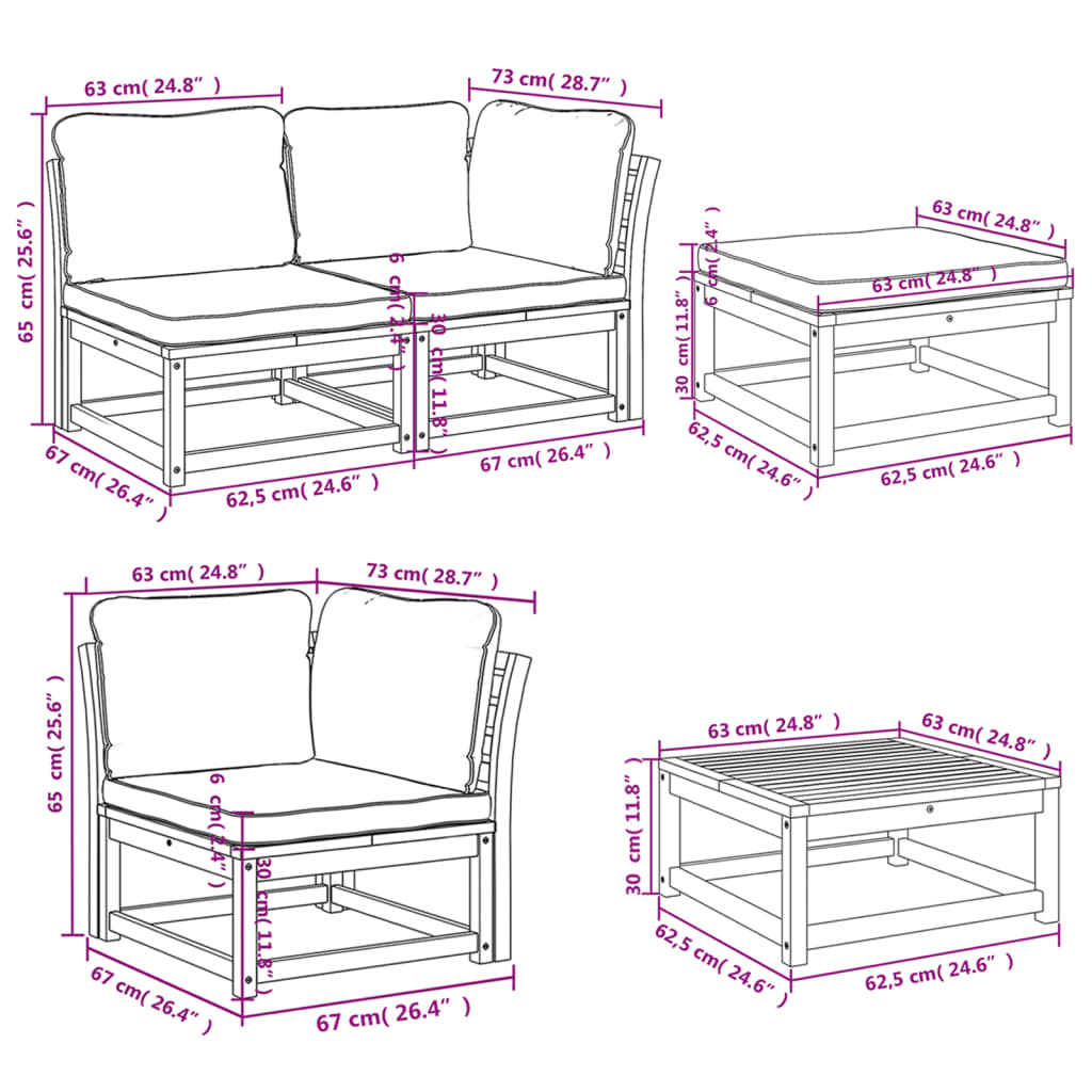 10-delige Loungeset met kussens massief acaciahout Modulaire tuinbanken | Creëer jouw Trendy Thuis | Gratis bezorgd & Retour | Trendy.nl