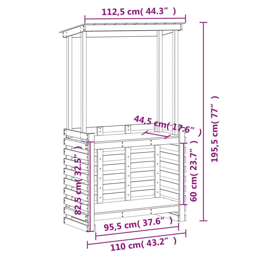 Tuinbartafel met dak 112,5x57x195,5 cm massief hout