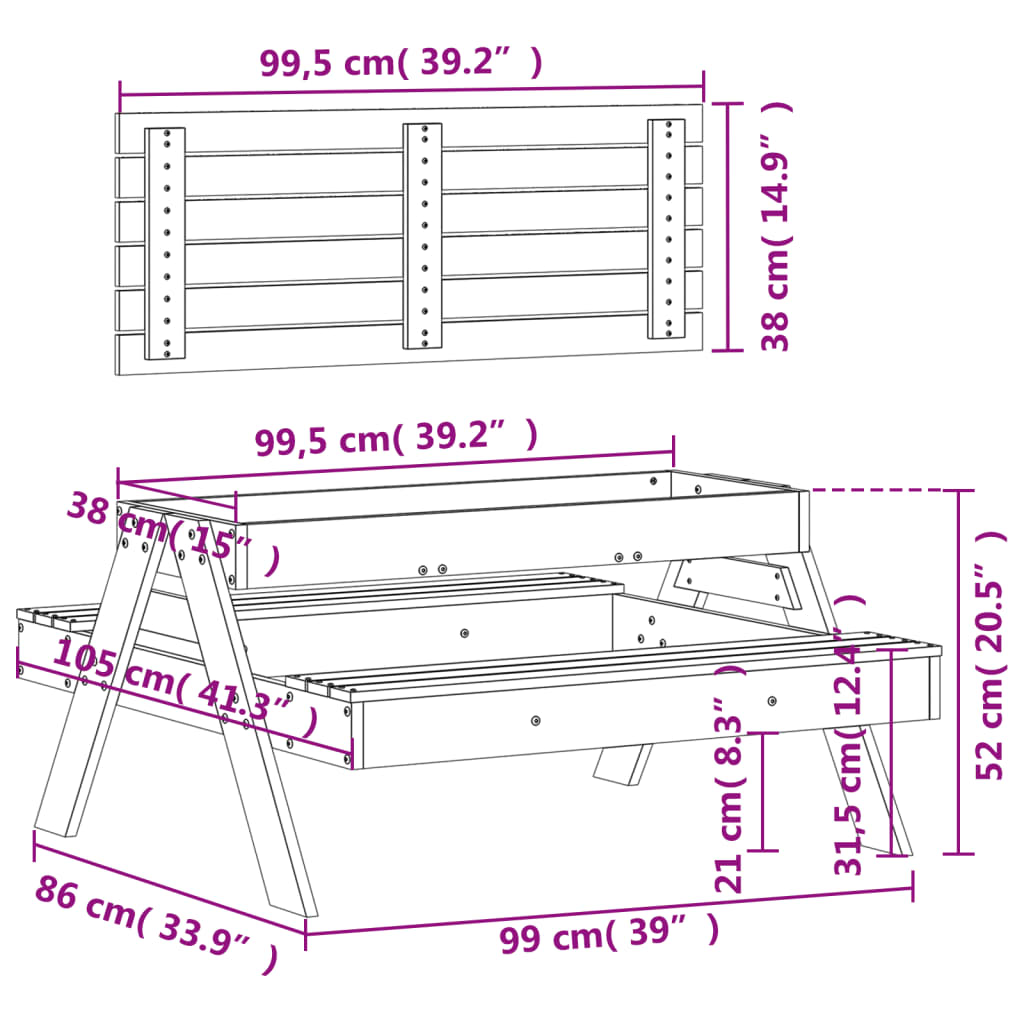 Picknicktafel met zandbak voor kinderen massief grenenhout wit Tuintafels | Creëer jouw Trendy Thuis | Gratis bezorgd & Retour | Trendy.nl