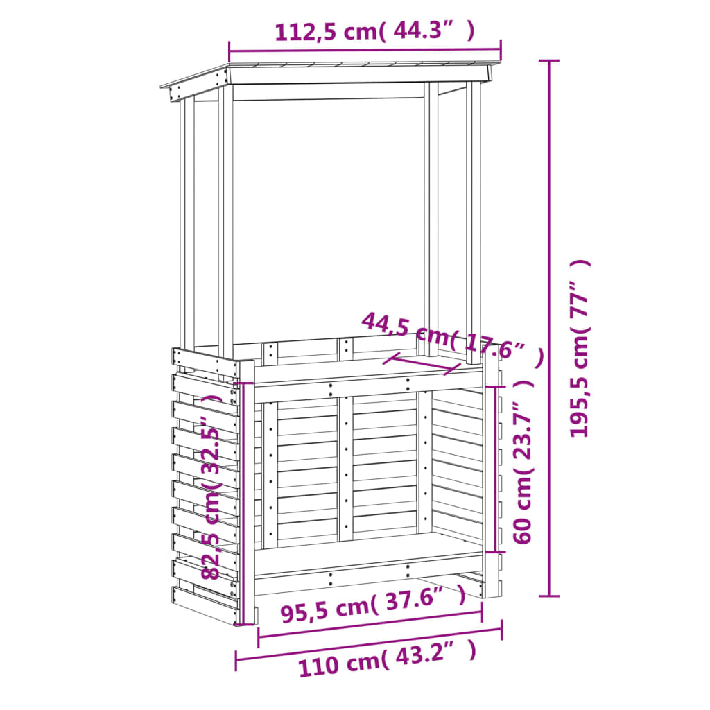 Tuinbartafel met dak bruin 112,5x57x195,5 cm massief hout