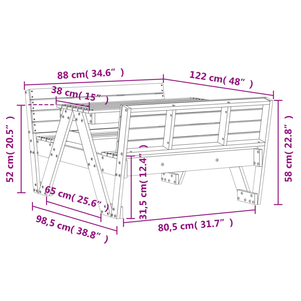 Picknicktafel voor kinderen 88x122x58 cm grenenhout wasbruin Tuintafels | Creëer jouw Trendy Thuis | Gratis bezorgd & Retour | Trendy.nl