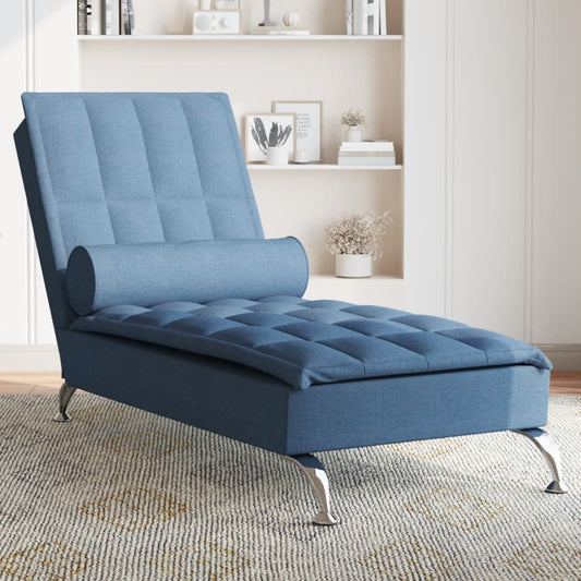 Massage chaise longue met bolster stof blauw