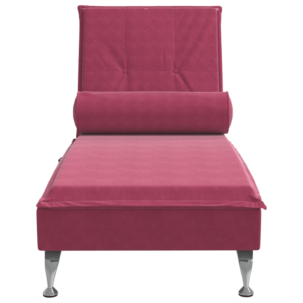 Massage chaise longue met bolster fluweel wijnrood