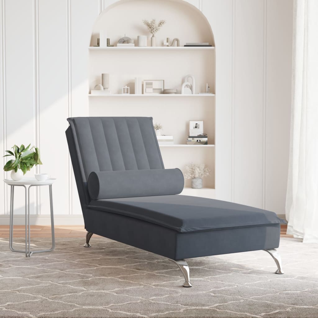 Massage chaise longue met bolster fluweel donkergrijs