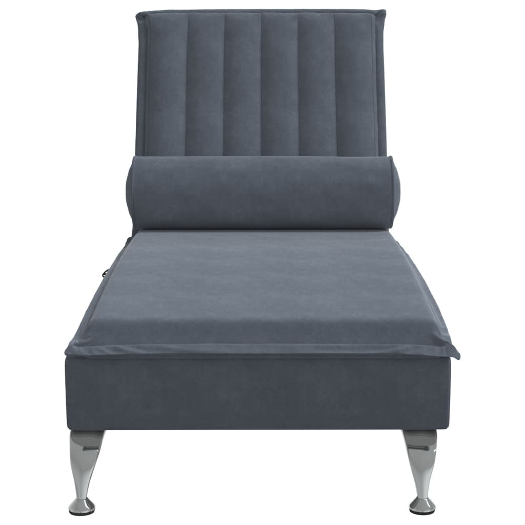 Massage chaise longue met bolster fluweel donkergrijs