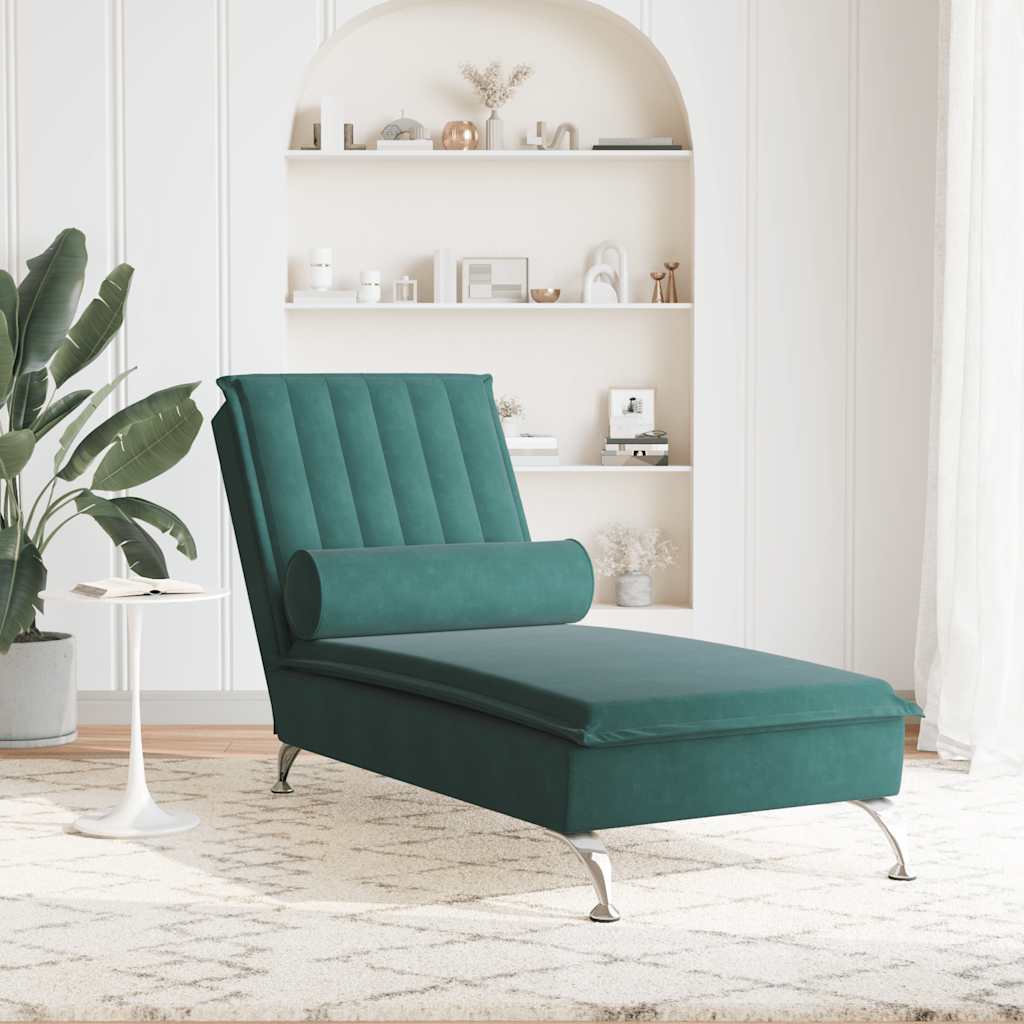 Massage chaise longue met bolster fluweel donkergroen