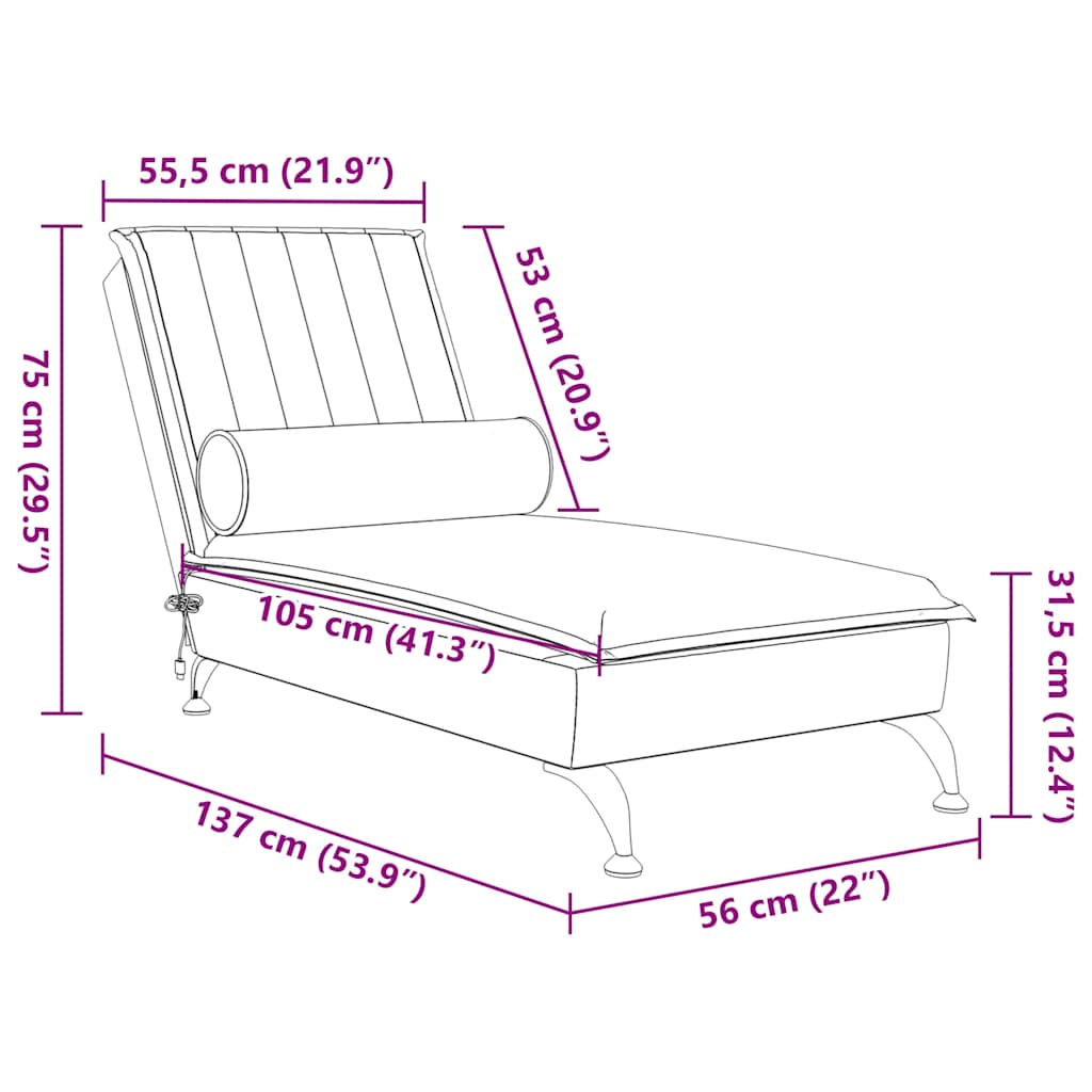 Massage chaise longue met bolster fluweel donkergroen