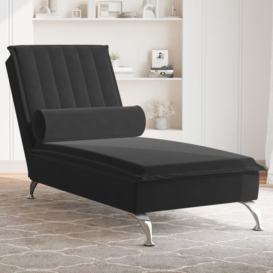Massage chaise longue met bolster fluweel zwart