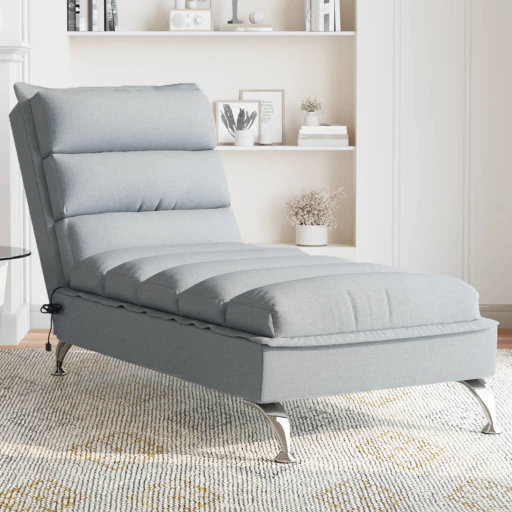 Massage chaise longue met kussens stof lichtgrijs Chaises longues | Creëer jouw Trendy Thuis | Gratis bezorgd & Retour | Trendy.nl