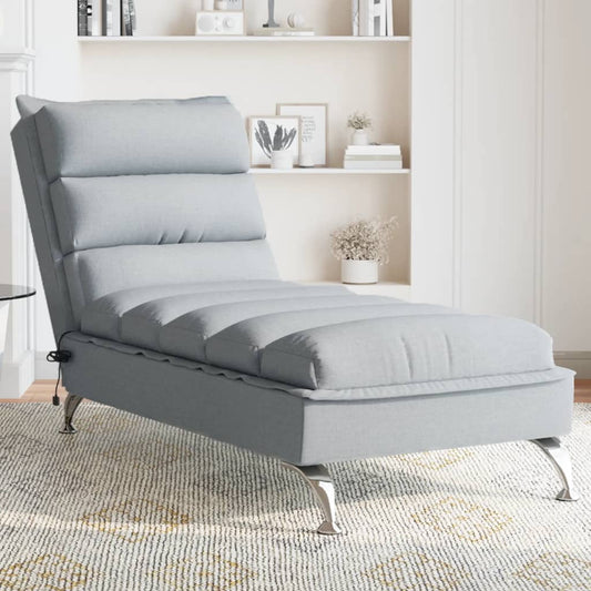 Massage chaise longue met kussens stof lichtgrijs