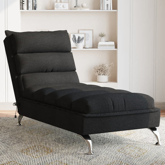 Massage chaise longue met kussens stof zwart