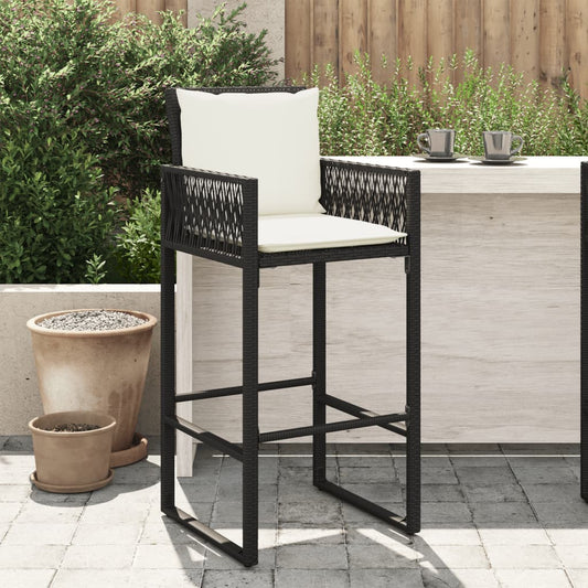 Tuinbarkrukken met kussens 2 st poly rattan zwart Tuinstoelen | Creëer jouw Trendy Thuis | Gratis bezorgd & Retour | Trendy.nl