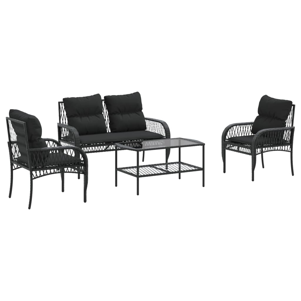 4-delige Loungeset met kussens poly rattan zwart Tuinsets | Creëer jouw Trendy Thuis | Gratis bezorgd & Retour | Trendy.nl