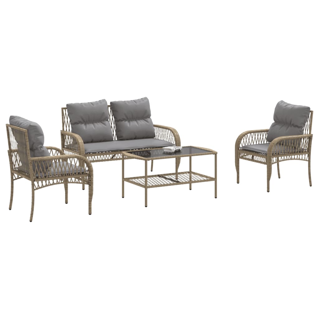 4-delige Loungeset met kussens poly rattan beige Tuinsets | Creëer jouw Trendy Thuis | Gratis bezorgd & Retour | Trendy.nl