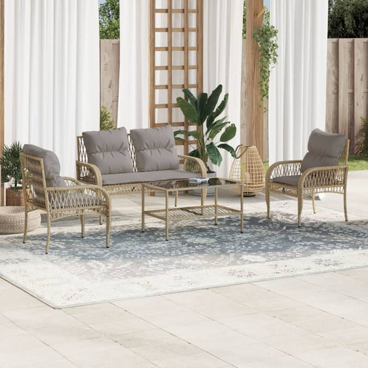 4-delige Loungeset met kussens poly rattan beige Tuinsets | Creëer jouw Trendy Thuis | Gratis bezorgd & Retour | Trendy.nl