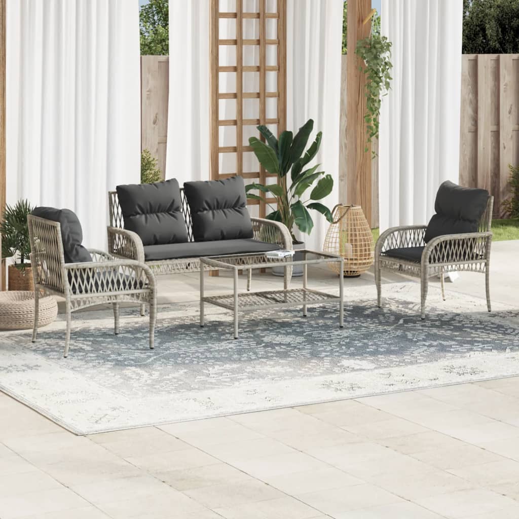 4-delige Loungeset met kussens poly rattan lichtgrijs Tuinsets | Creëer jouw Trendy Thuis | Gratis bezorgd & Retour | Trendy.nl