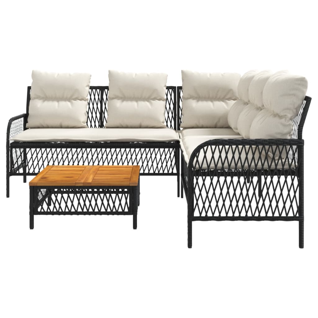 2-delige Loungeset met kussens poly rattan zwart