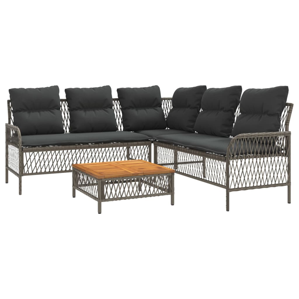 2-delige Loungeset met kussens poly rattan grijs