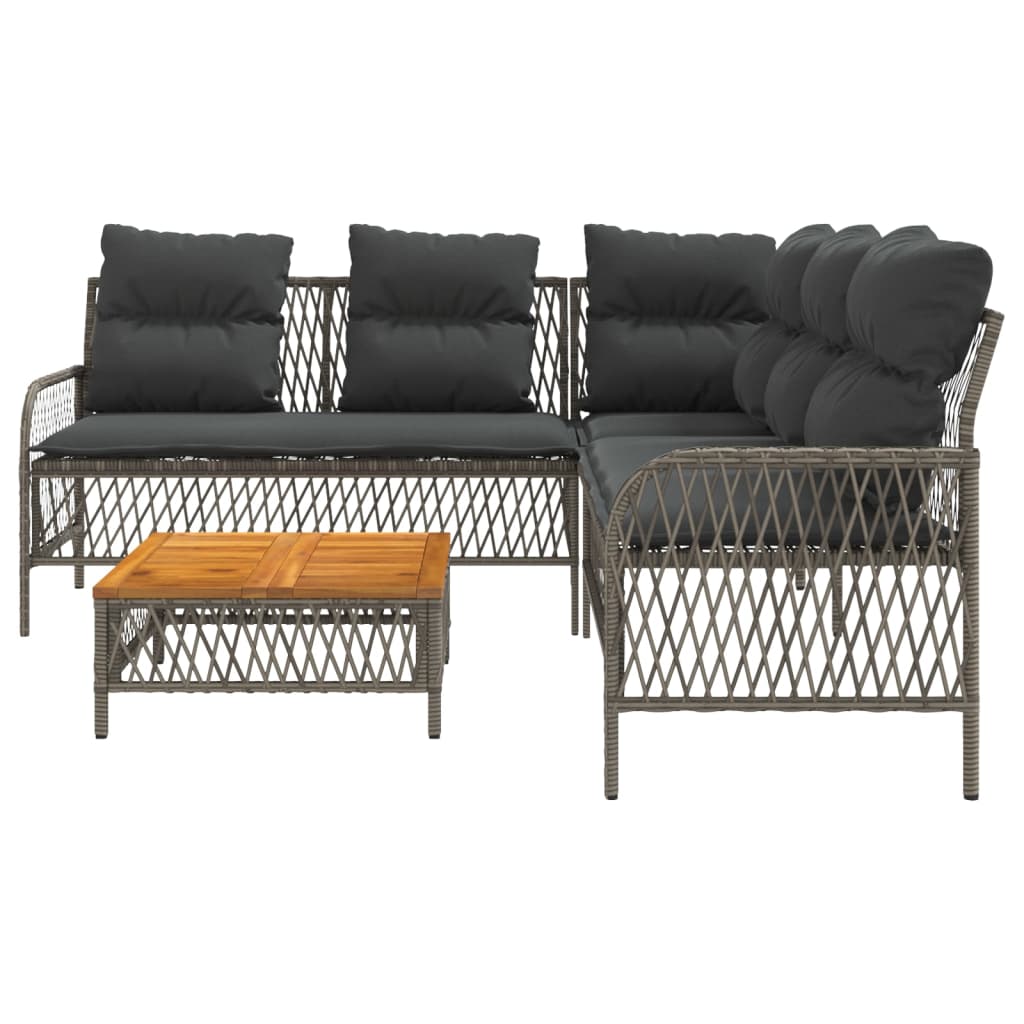 2-delige Loungeset met kussens poly rattan grijs