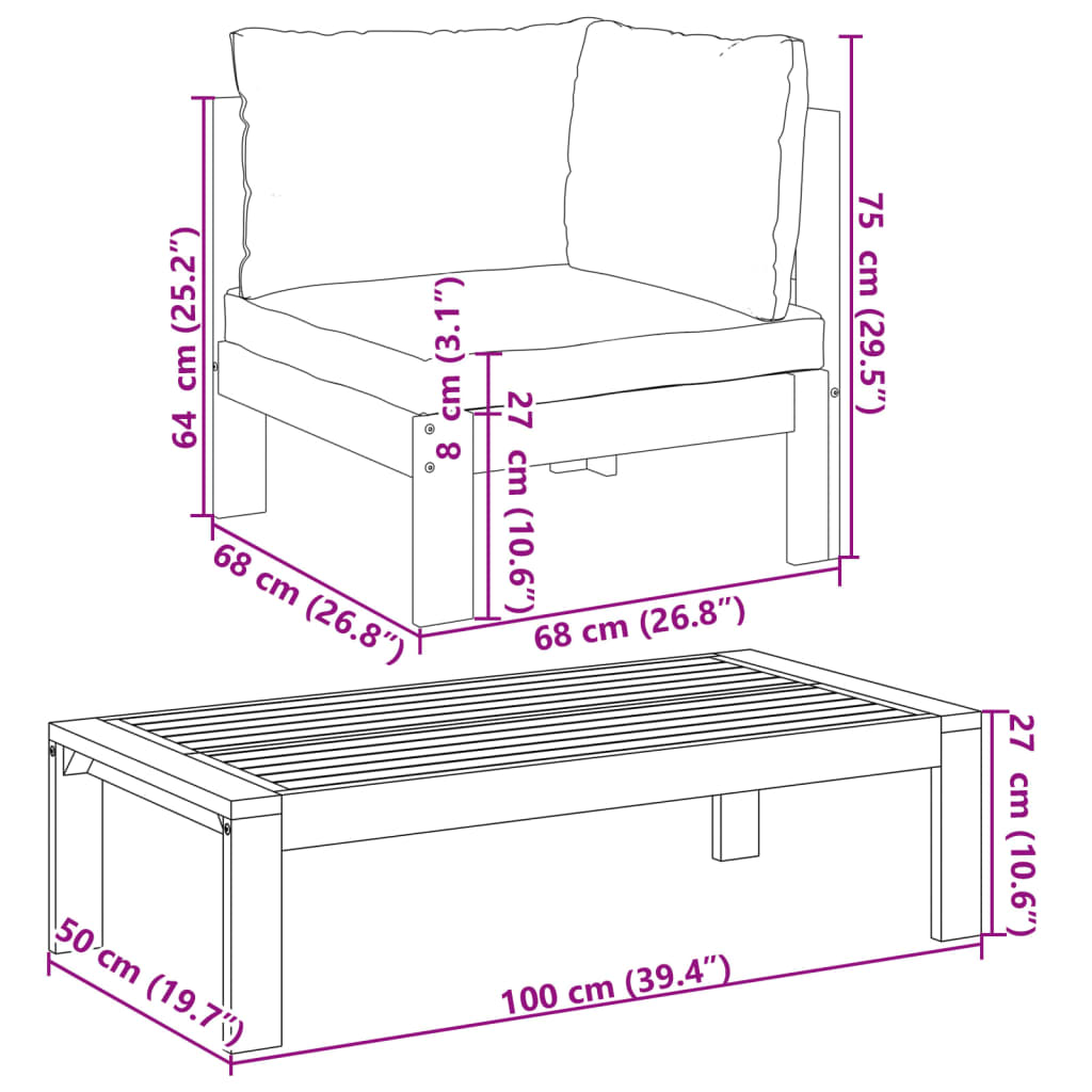 2-delige Loungeset met kussens massief acaciahout Modulaire tuinbanken | Creëer jouw Trendy Thuis | Gratis bezorgd & Retour | Trendy.nl