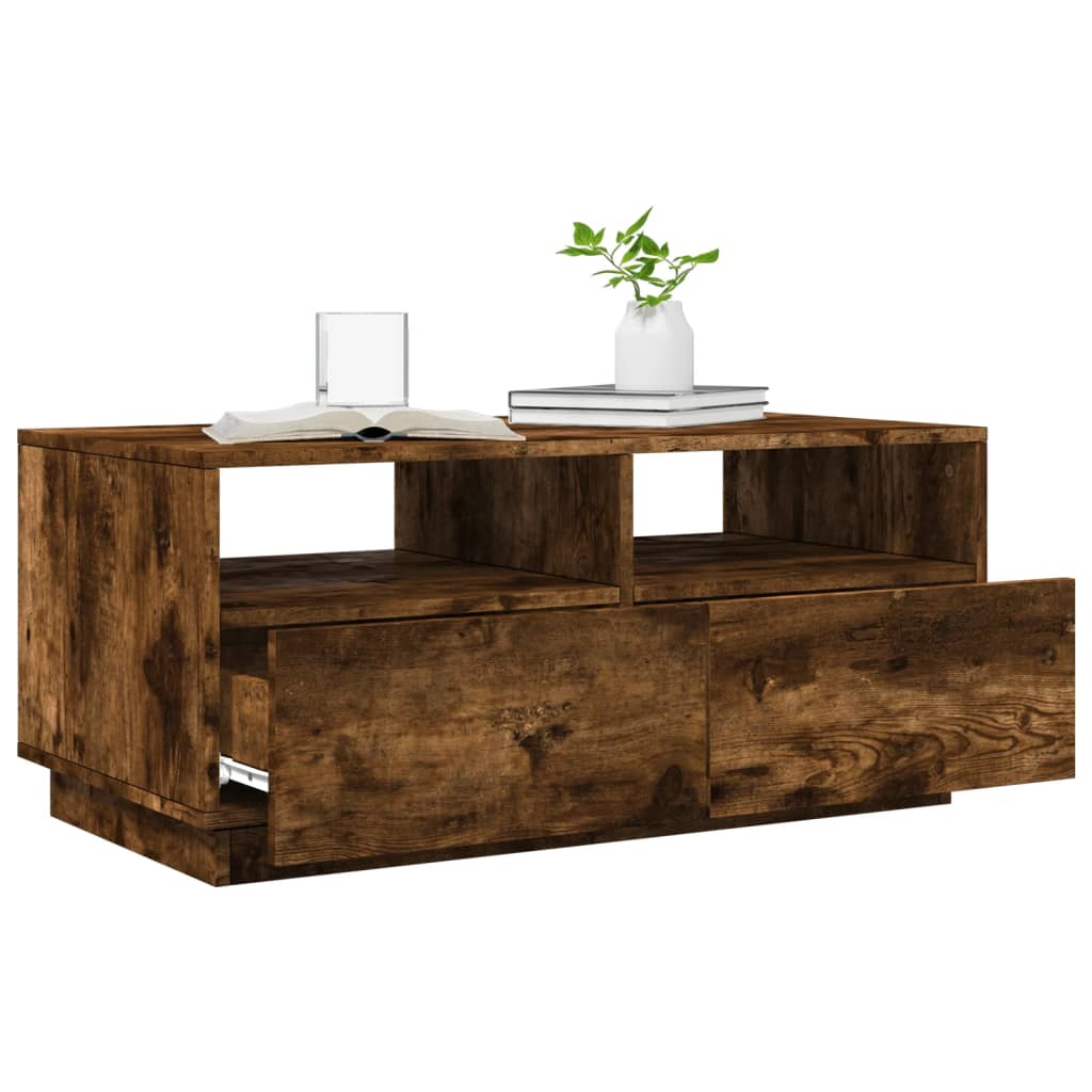 Salontafel met LED-verlichting 90x49x40 cm gerookt eikenkleurig Salontafels | Creëer jouw Trendy Thuis | Gratis bezorgd & Retour | Trendy.nl