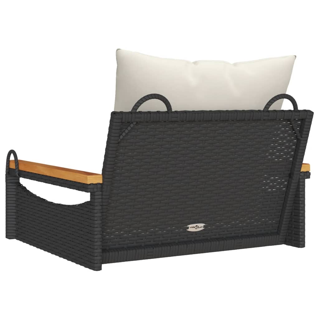 Schommelbank met kussens 63x62x40 cm poly rattan zwart Tuinbanken | Creëer jouw Trendy Thuis | Gratis bezorgd & Retour | Trendy.nl