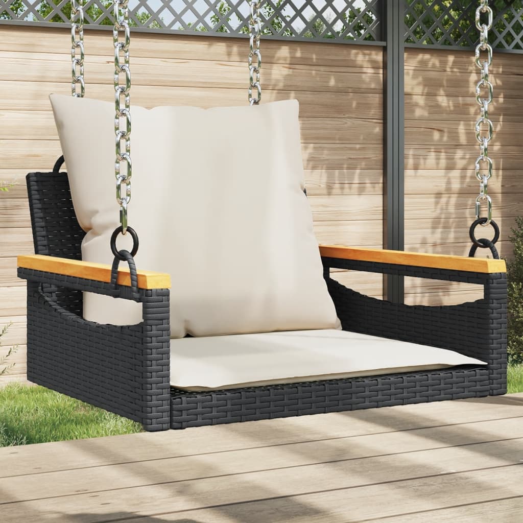 Schommelbank met kussens 63x62x40 cm poly rattan zwart Tuinbanken | Creëer jouw Trendy Thuis | Gratis bezorgd & Retour | Trendy.nl