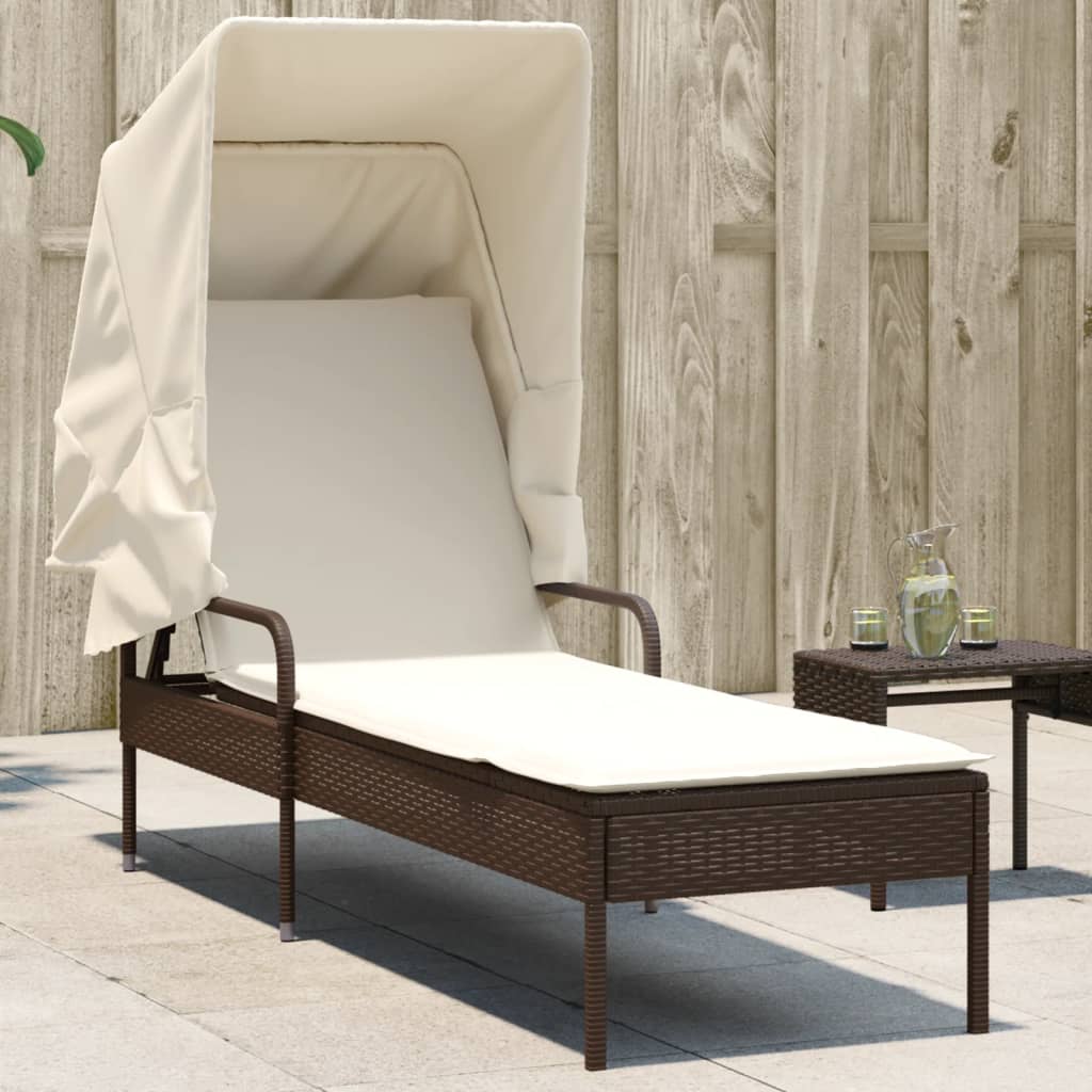 Ligbed met luifel poly rattan bruin Ligstoelen | Creëer jouw Trendy Thuis | Gratis bezorgd & Retour | Trendy.nl