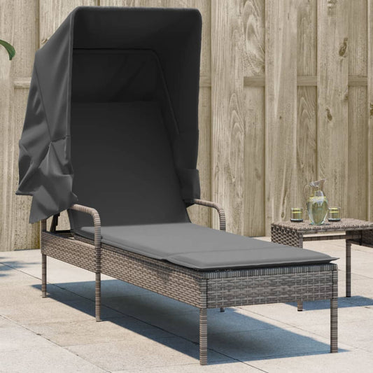 Ligbed met luifel poly rattan grijs Ligstoelen | Creëer jouw Trendy Thuis | Gratis bezorgd & Retour | Trendy.nl