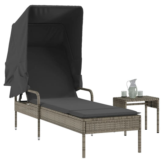 Ligbed met luifel en tafel poly rattan grijs Ligstoelen | Creëer jouw Trendy Thuis | Gratis bezorgd & Retour | Trendy.nl