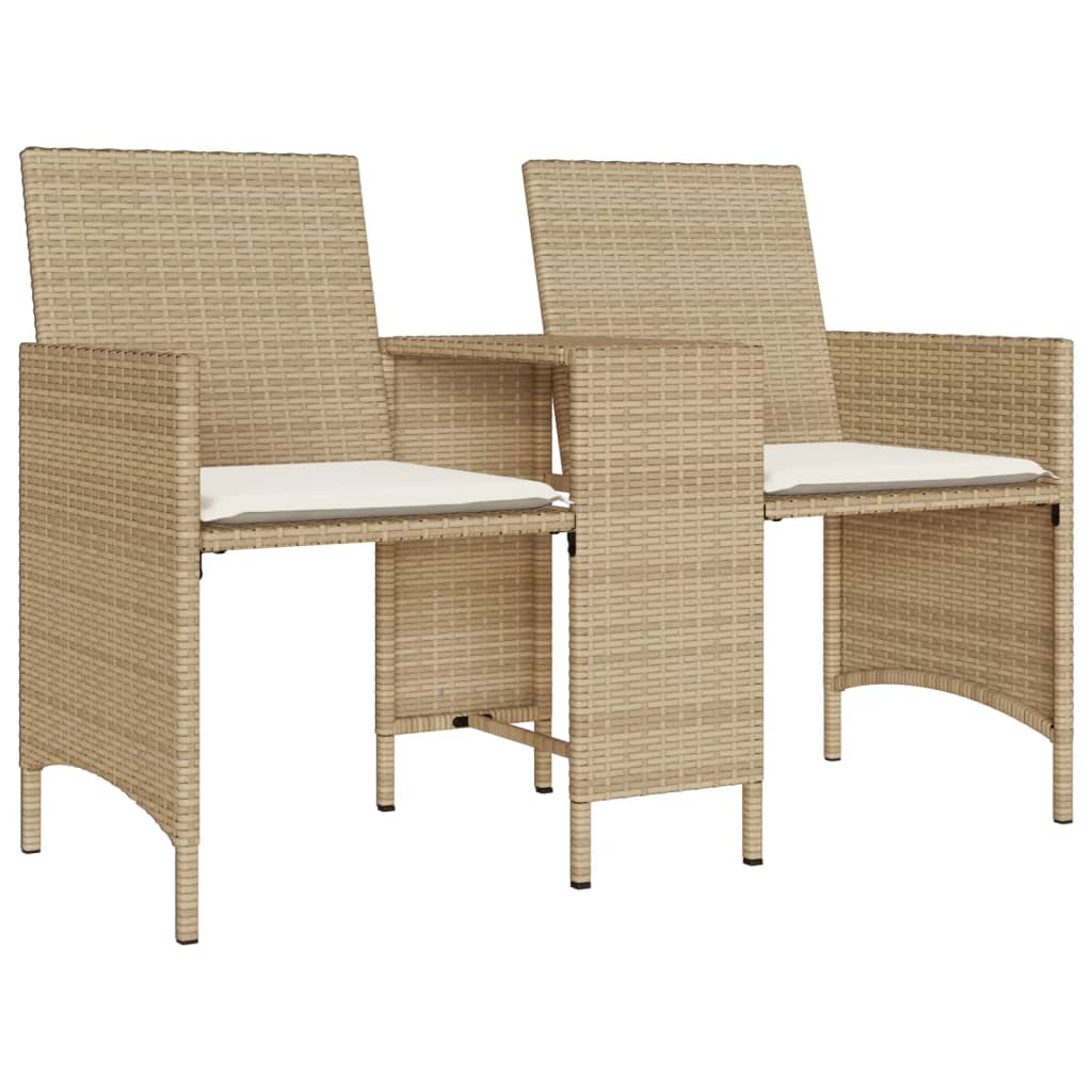 Tuinbank 2-zits met tafel en voetenbanken poly rattan beige