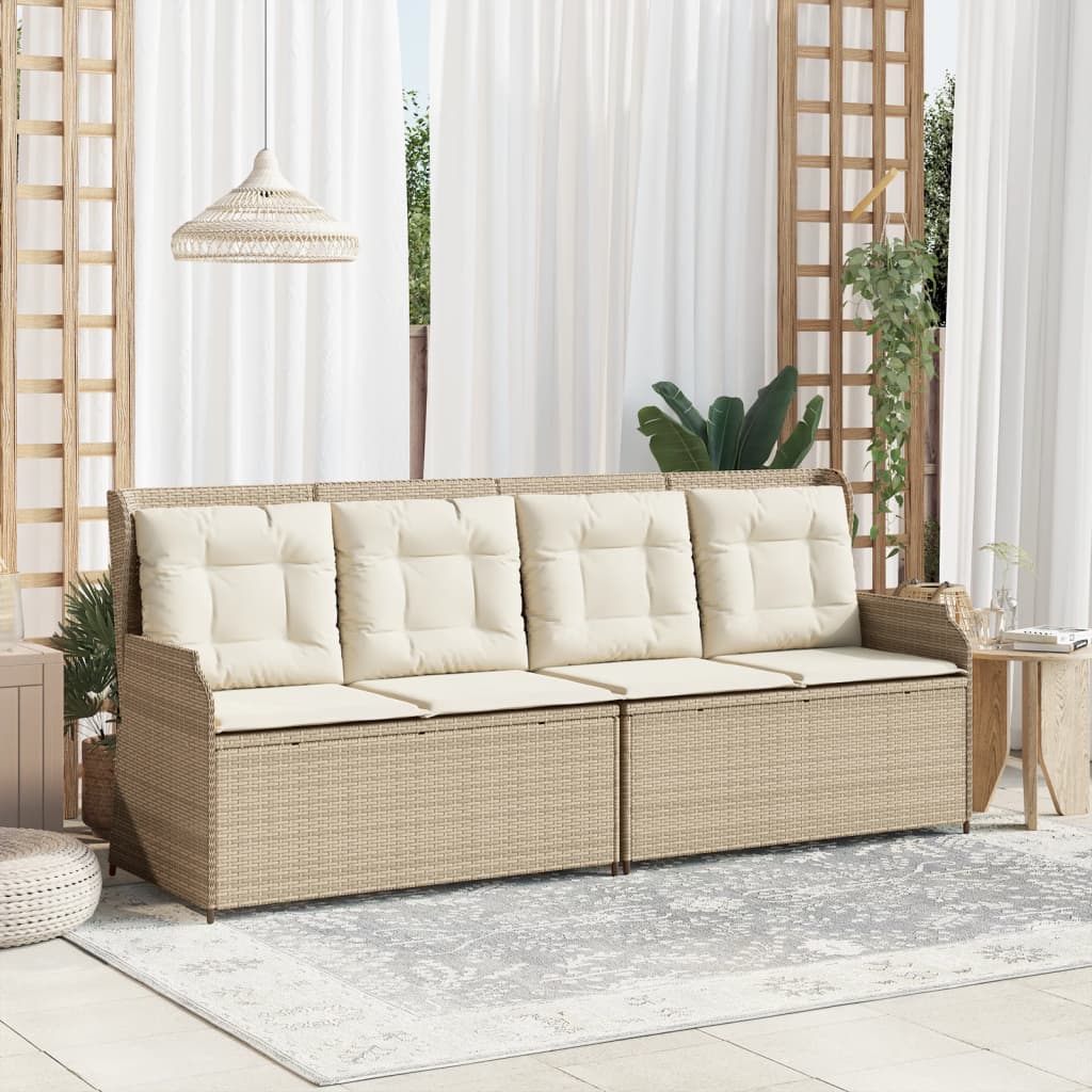 Tuinbankje verstelbaar met kussens poly rattan beige Tuinbanken | Creëer jouw Trendy Thuis | Gratis bezorgd & Retour | Trendy.nl