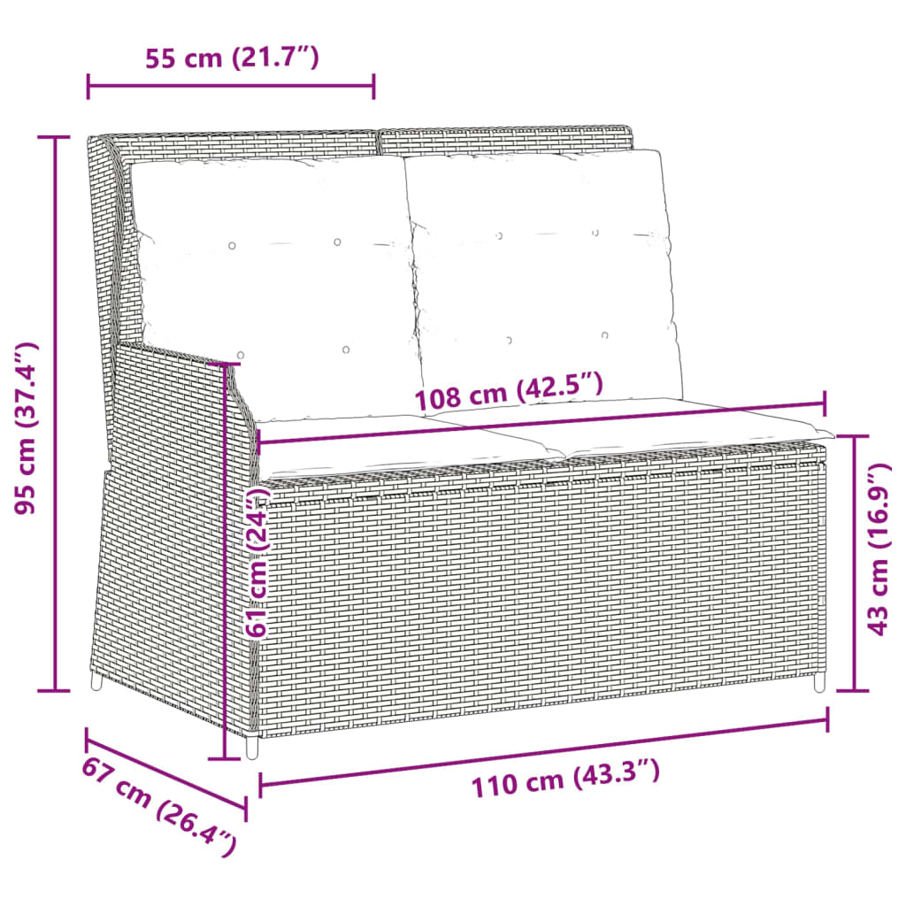 Tuinbankje verstelbaar met kussens poly rattan beige Tuinbanken | Creëer jouw Trendy Thuis | Gratis bezorgd & Retour | Trendy.nl