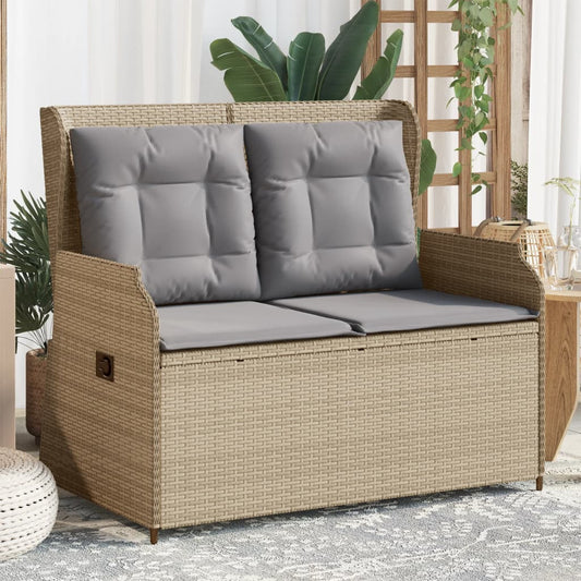 Tuinbankje verstelbaar met kussens poly rattan beige Tuinbanken | Creëer jouw Trendy Thuis | Gratis bezorgd & Retour | Trendy.nl