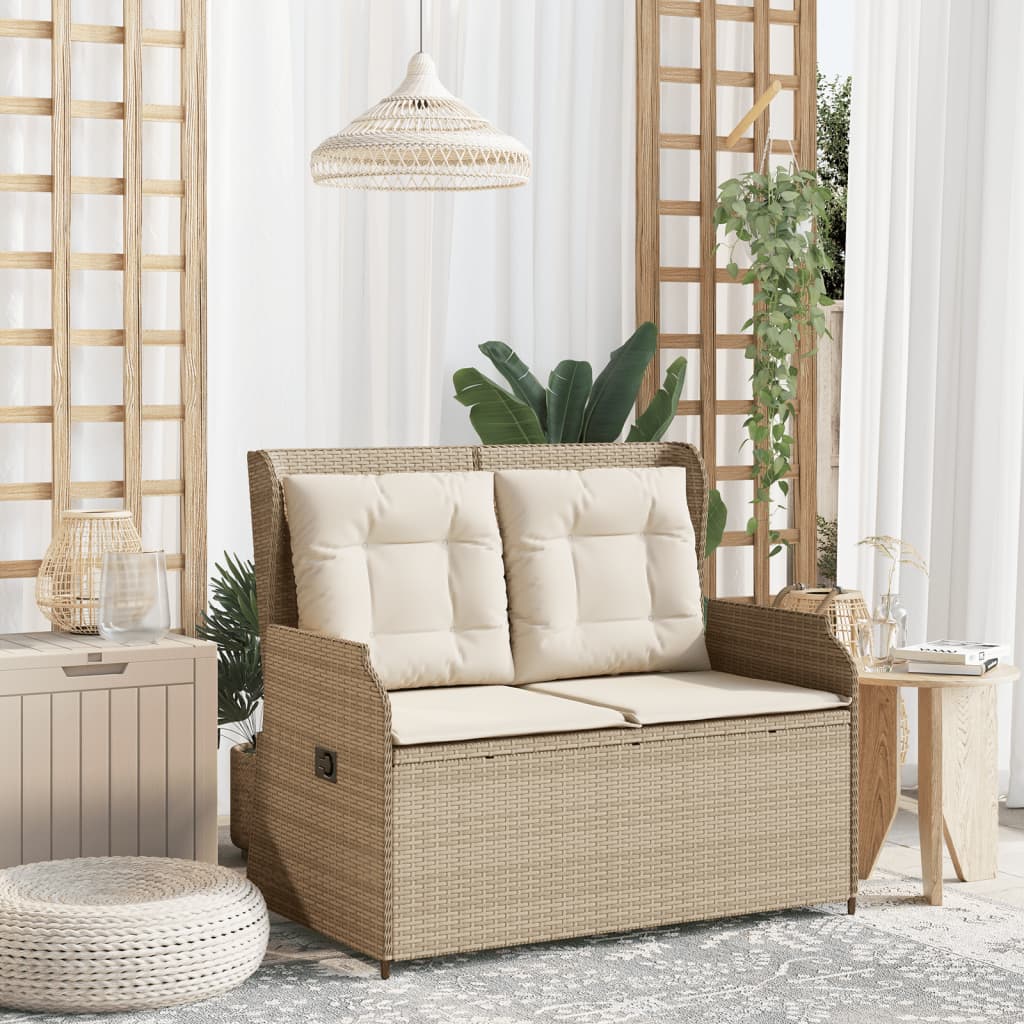 Tuinbankje verstelbaar met kussens poly rattan beige Tuinbanken | Creëer jouw Trendy Thuis | Gratis bezorgd & Retour | Trendy.nl