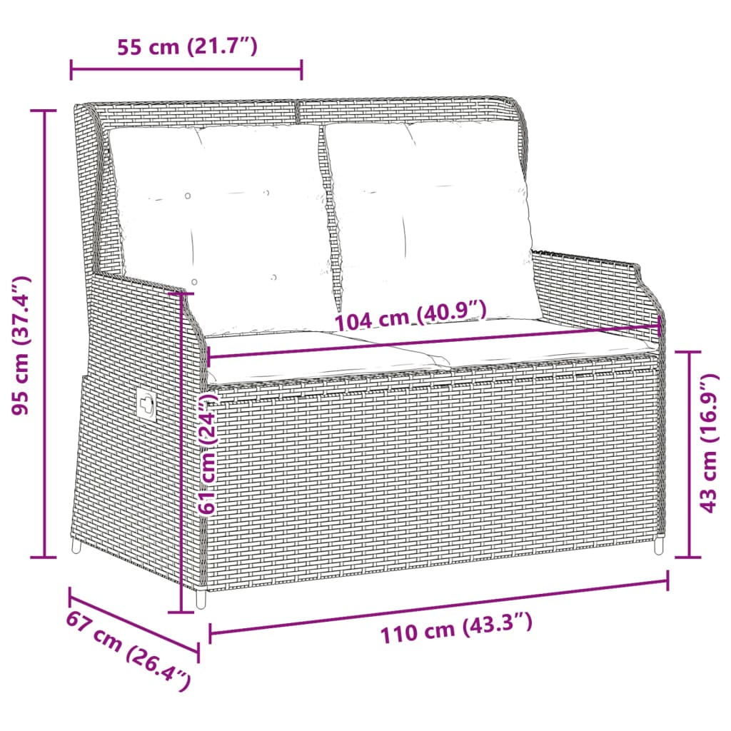 Tuinbankje verstelbaar met kussens poly rattan beige Tuinbanken | Creëer jouw Trendy Thuis | Gratis bezorgd & Retour | Trendy.nl