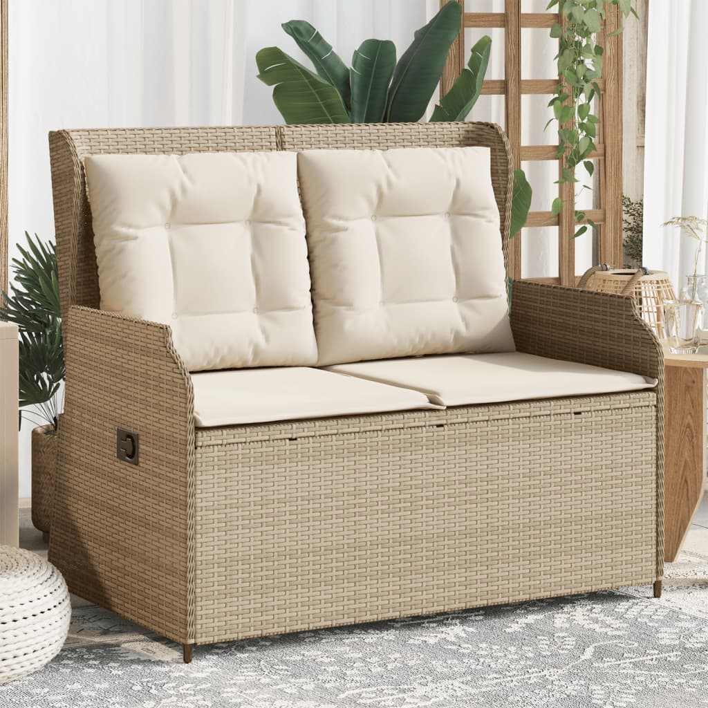 Tuinbankje verstelbaar met kussens poly rattan beige Tuinbanken | Creëer jouw Trendy Thuis | Gratis bezorgd & Retour | Trendy.nl