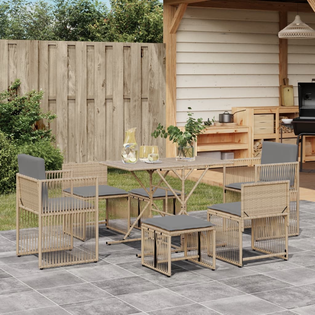 7-delige Tuinset met kussens poly rattan beige Tuinsets | Creëer jouw Trendy Thuis | Gratis bezorgd & Retour | Trendy.nl