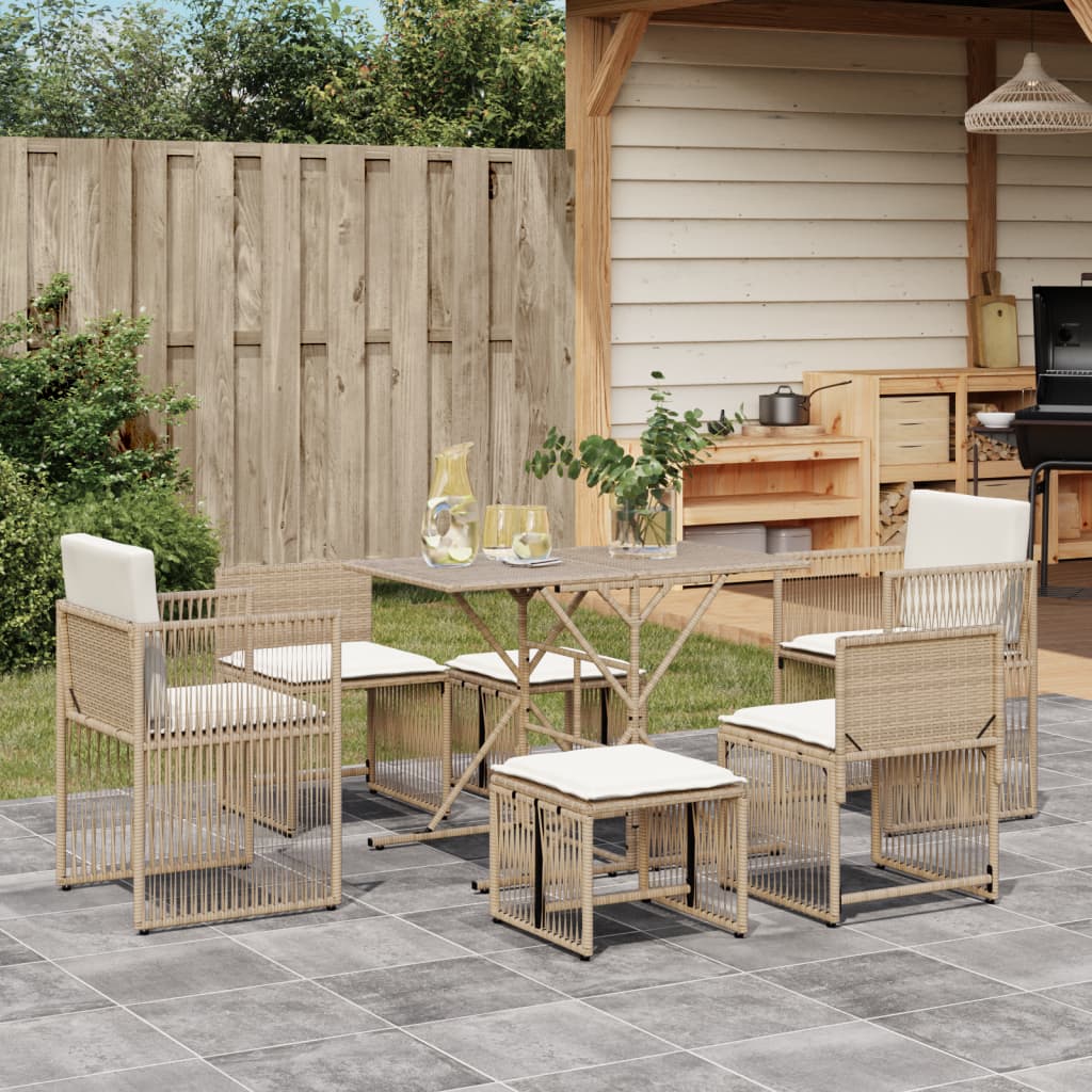 7-delige Tuinset met kussens poly rattan beige Tuinsets | Creëer jouw Trendy Thuis | Gratis bezorgd & Retour | Trendy.nl