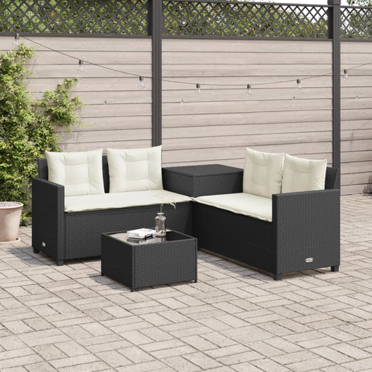 Tuinbank met tafel en kussens L-vormig poly rattan zwart Tuinsets | Creëer jouw Trendy Thuis | Gratis bezorgd & Retour | Trendy.nl