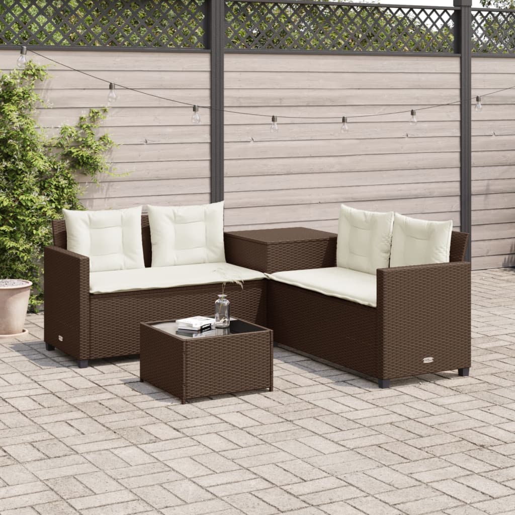 Tuinbank met tafel en kussens L-vormig poly rattan bruin Tuinsets | Creëer jouw Trendy Thuis | Gratis bezorgd & Retour | Trendy.nl