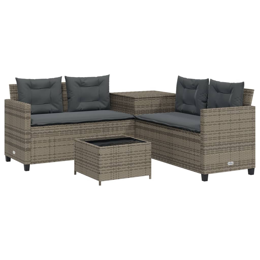 Tuinbank met tafel en kussens L-vormig poly rattan grijs Tuinsets | Creëer jouw Trendy Thuis | Gratis bezorgd & Retour | Trendy.nl