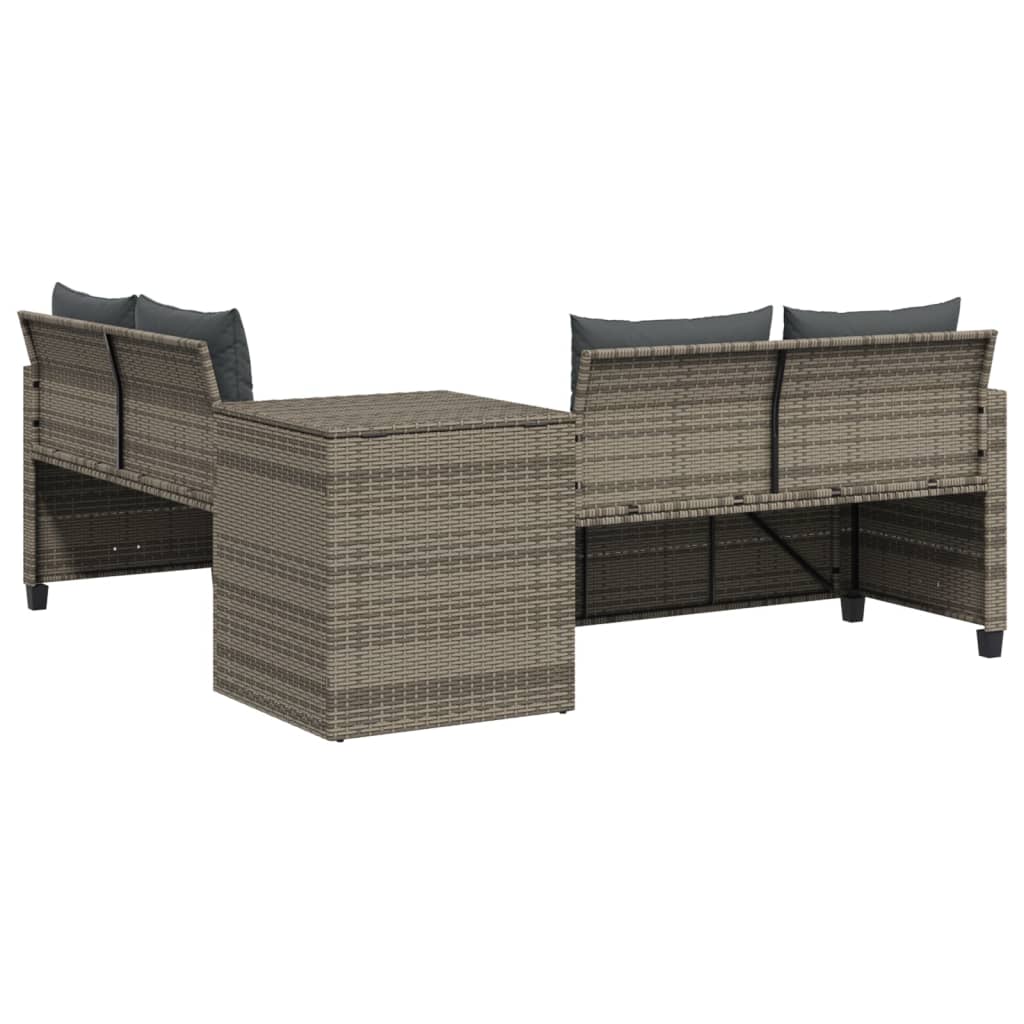 Tuinbank met tafel en kussens L-vormig poly rattan grijs Tuinsets | Creëer jouw Trendy Thuis | Gratis bezorgd & Retour | Trendy.nl