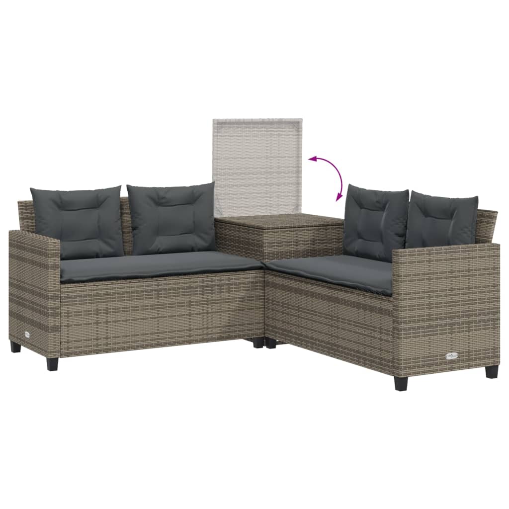 Tuinbank met tafel en kussens L-vormig poly rattan grijs Tuinsets | Creëer jouw Trendy Thuis | Gratis bezorgd & Retour | Trendy.nl