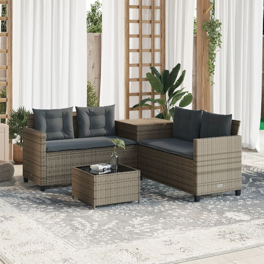 Tuinbank met tafel en kussens L-vormig poly rattan grijs Tuinsets | Creëer jouw Trendy Thuis | Gratis bezorgd & Retour | Trendy.nl